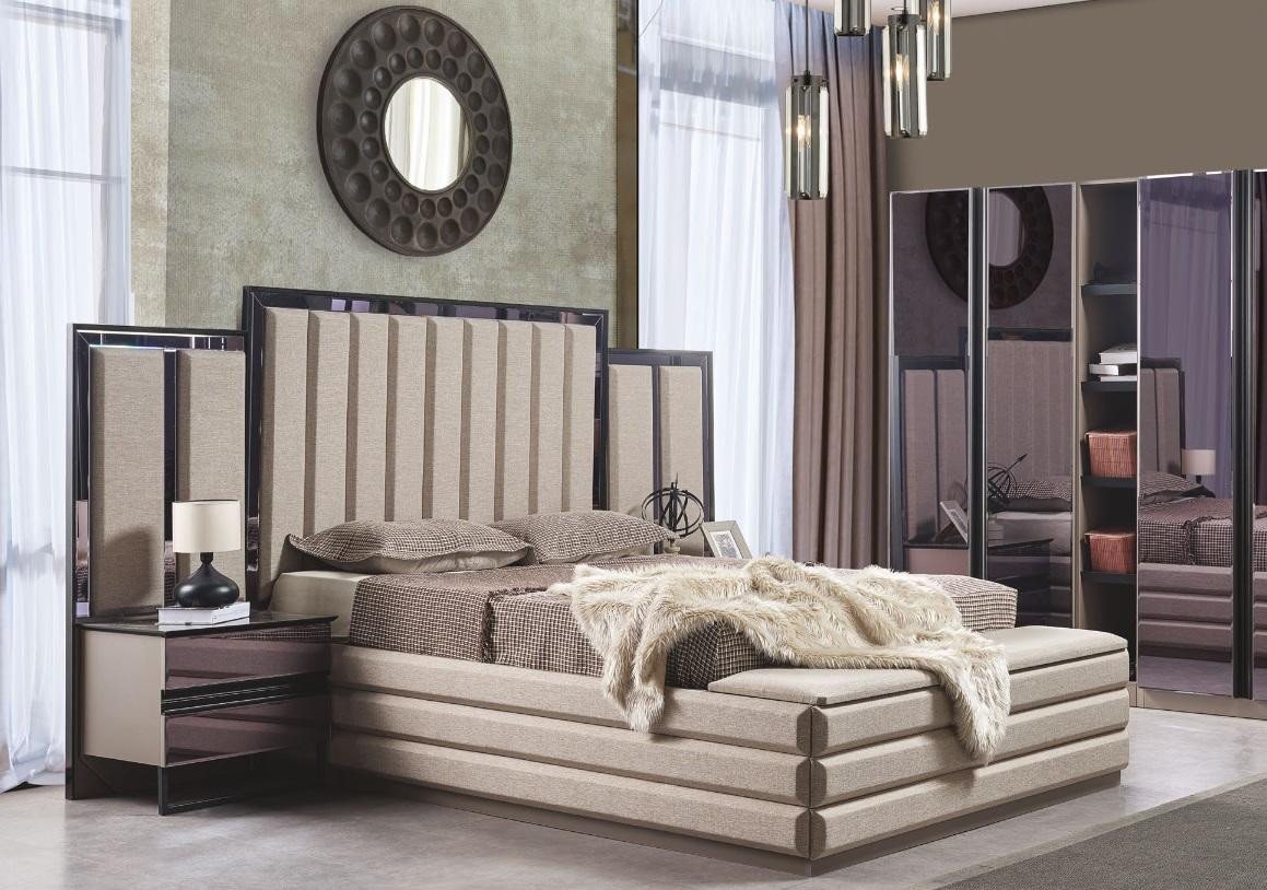 JVmoebel Schlafzimmer-Set Elegantes Schlafzimmer Set mit Bett und 2 Nachttischen aus Holz, (3-tlg., 1x Bett + 2x Nachttisch), Made in Europa von JVmoebel