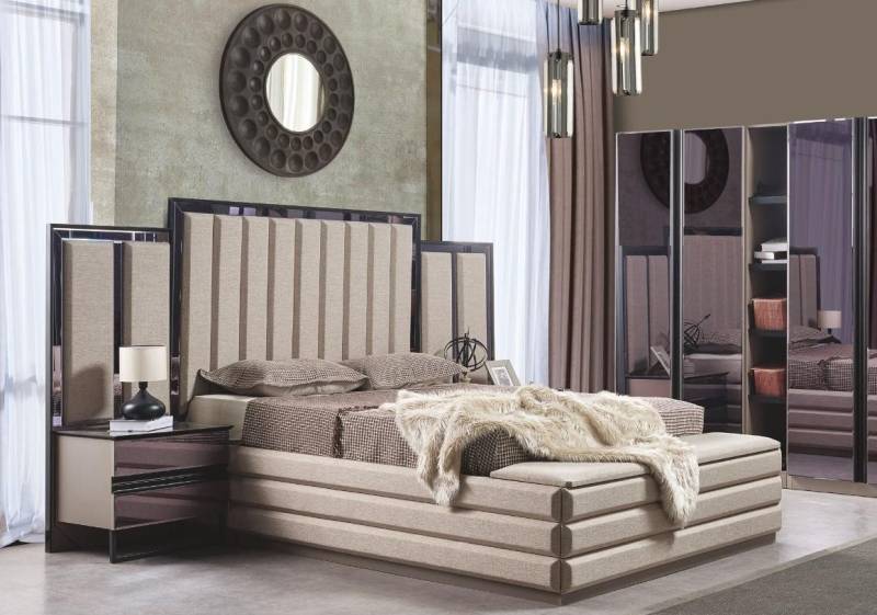 JVmoebel Schlafzimmer-Set Elegantes Schlafzimmer Set mit Bett und 2 Nachttischen aus Holz, (3-tlg., 1x Bett + 2x Nachttisch), Made in Europa von JVmoebel