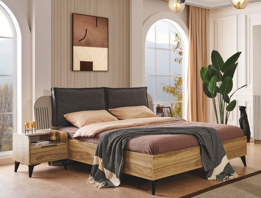 JVmoebel Schlafzimmer-Set Elegantes Schlafzimmer Set mit Designer Bett und 2 Nachttischen, (3-tlg., 1x Bett + 2x Nachttische), Made in Europa von JVmoebel
