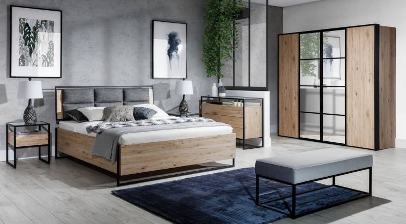 JVmoebel Schlafzimmer-Set Elegantes Schlafzimmer-Set: Bett, Kleiderschrank, Kommode aus Holz, (5-tlg., 1x Bett+2x Nachttische+1x Kleiderschrank+1x Kommode), Made in Europa von JVmoebel