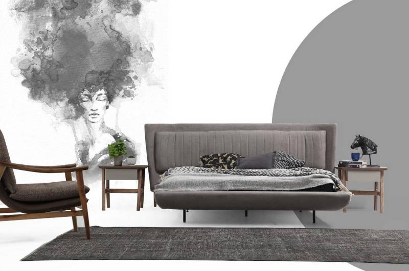 JVmoebel Schlafzimmer-Set Elegantes Schlafzimmer Set: Doppelbett mit Nachttischen in Grau 3tlg., (3-tlg., Bett + 2x Nachttische, Ohne Stuhl), Made in Europa von JVmoebel