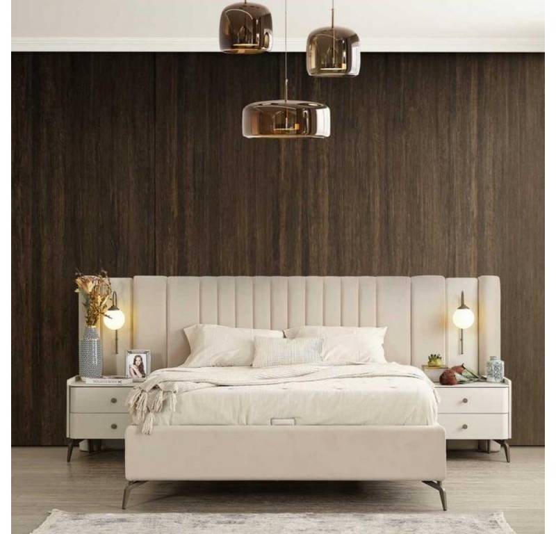 JVmoebel Schlafzimmer-Set Elegantes Schlafzimmerbett mit 2 Nachttischen im Set, (3-tlg., Bett/2х Nachttische), Made in Europa von JVmoebel