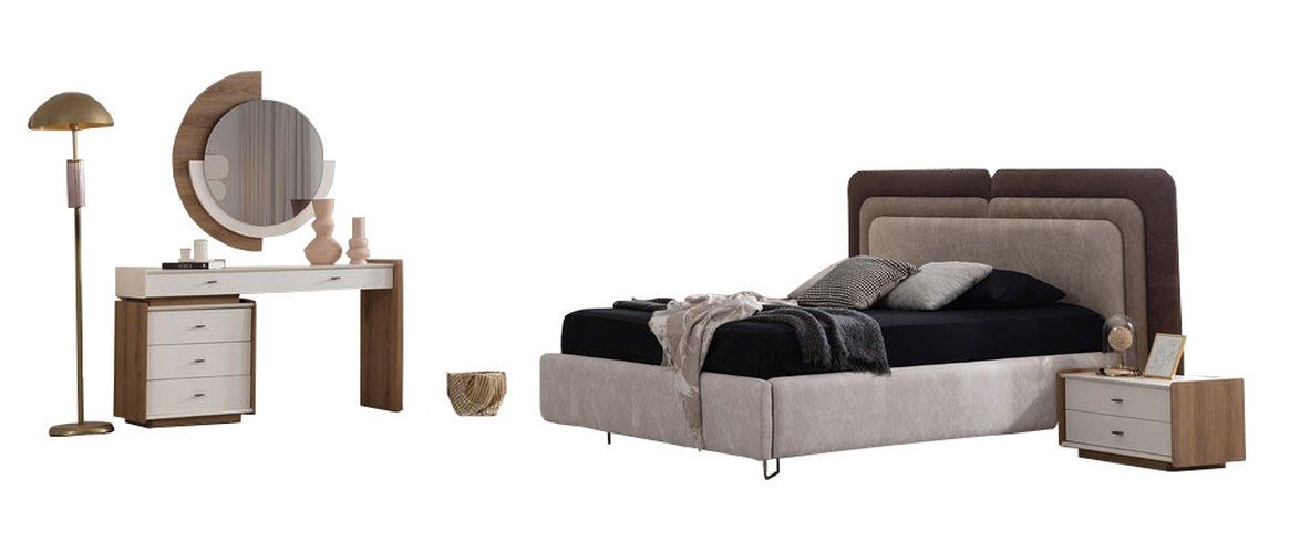 JVmoebel Komplettschlafzimmer Elegantes Schlafzimmermöbelset mit Polsterbett und Nachttischen, (Bett/Liegefläche/2x Nachttische:/Schminktisch/Spiegel), Made in Europa von JVmoebel