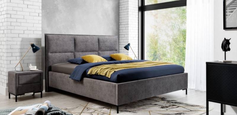 JVmoebel Schlafzimmer-Set Elegantes graues Schlafzimmer-Set mit 2 Nachttischen, (3-tlg., Bett/2x Nachttische), Made in Europa von JVmoebel