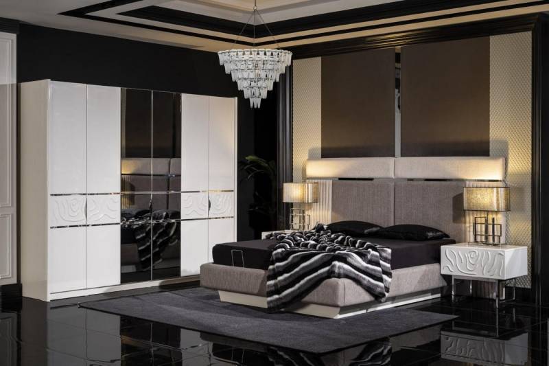 JVmoebel Schlafzimmer-Set Elegantes weißes Schlafzimmermöbel-Set aus Holz mit modernem Design, (4-tlg., Bett, 2x Nachttische, Kleiderschrank), Made in Europe von JVmoebel