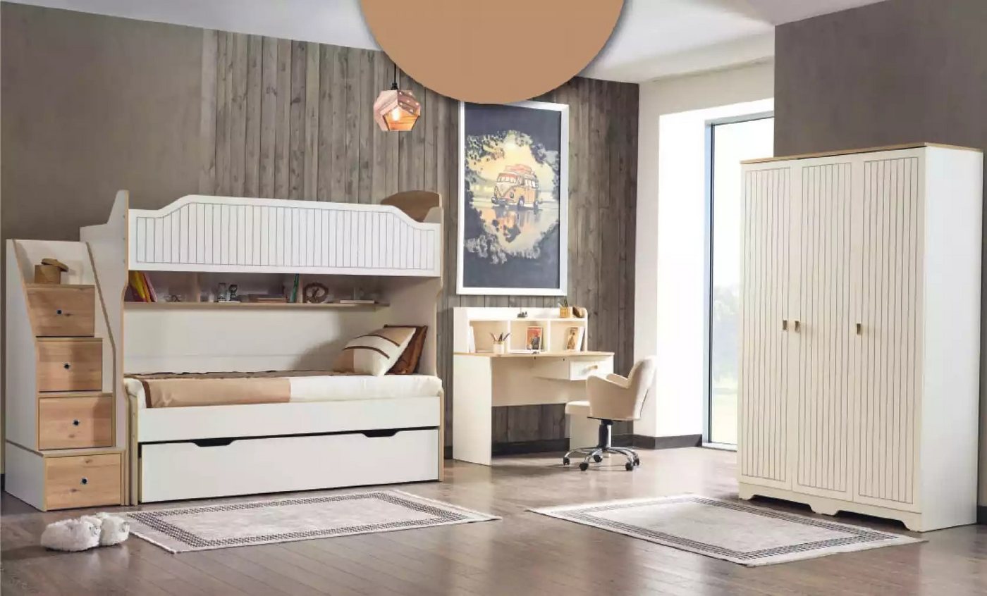 JVmoebel Jugendzimmer-Set Etagenbett Set für Kinderzimmer inkl. Tisch und Schrank, (Bett+Kleiderschrank+Tisch), Made in Europa von JVmoebel