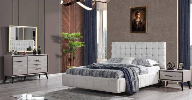 JVmoebel Schlafzimmer-Set Exklusives Bett in Weiß mit Designer-Nachttischen und Kommode, (4-tlg., Bett + 2x Nachttische + Kommode), Made in Europa von JVmoebel