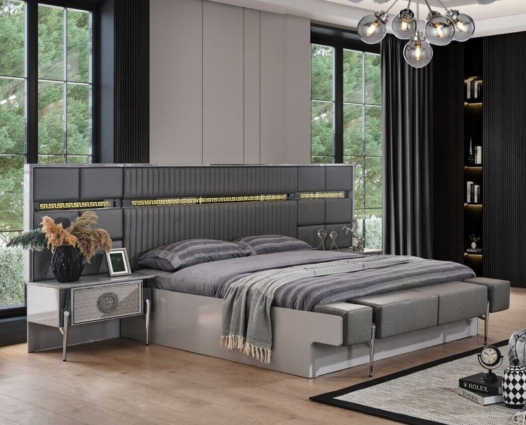 JVmoebel Schlafzimmer-Set Garnitur Doppelbett Schlafzimmer Bett Nachttische Betten Set 3tlg, (3-St., 1x Bett + 2x Nachttische), Made in Europa von JVmoebel