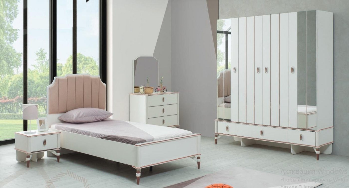 JVmoebel Schlafzimmer-Set Garnitur Kinderzimmer Bett Kinderbett Kindermöbel Rosa Holz Set 5tlg, (5-St., Kinderbett, Nachttisch, Kleiderschrank, Kommode, Spiegel), Made in Europa von JVmoebel