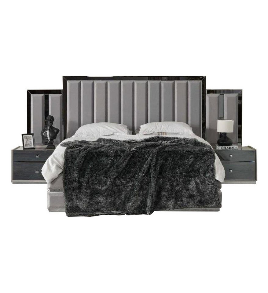 JVmoebel Schlafzimmer-Set Garnitur Schlafzimmer Doppelbett Bett Nachttische 3tlg Grau, (3-St., Bett, 2x Nachttische), Made in Europa von JVmoebel