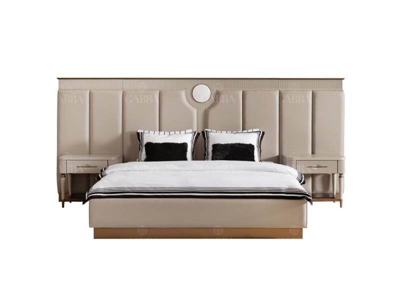 JVmoebel Schlafzimmer-Set Garnitur Schlafzimmer Doppelbett Bett Nachttische Set 3tlg Beige Stoff, (3-tlg., 1x Doppelbett + 2x Nachttische), Made in Europa von JVmoebel