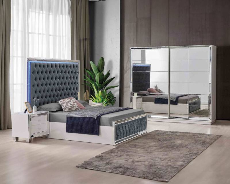 JVmoebel Schlafzimmer-Set Garnitur Schlafzimmer Doppelbett Nachttische Weiß Kleiderschrank 4tlg, (4-tlg., Schlafzimmer-Set 4tlg), Made in Europa von JVmoebel