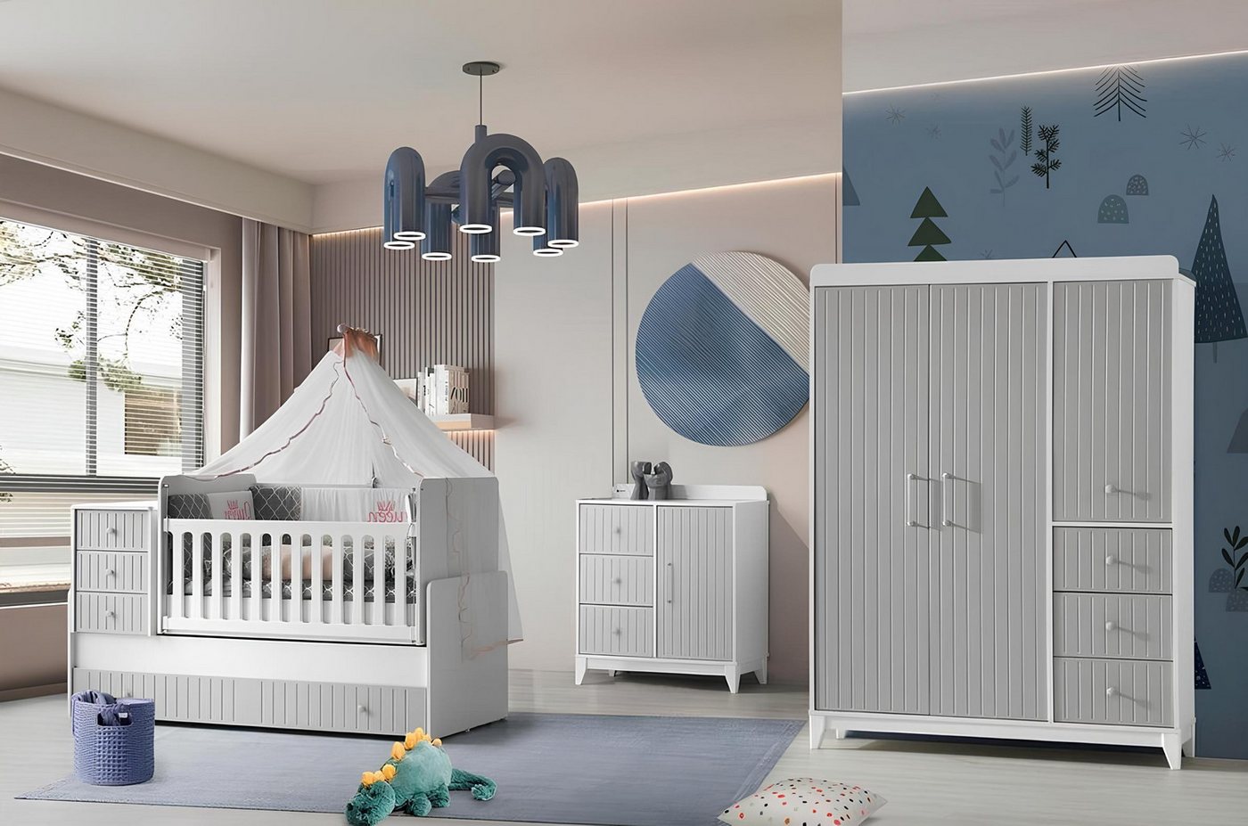 JVmoebel Komplettschlafzimmer Gemütliches Kinderzimmer-Set: Kommode, Kleiderschrank, Bett, (3-tlg., 1x Kinderbett + 1x Kleiderschrank + 1x Kommode), Made in Europa von JVmoebel