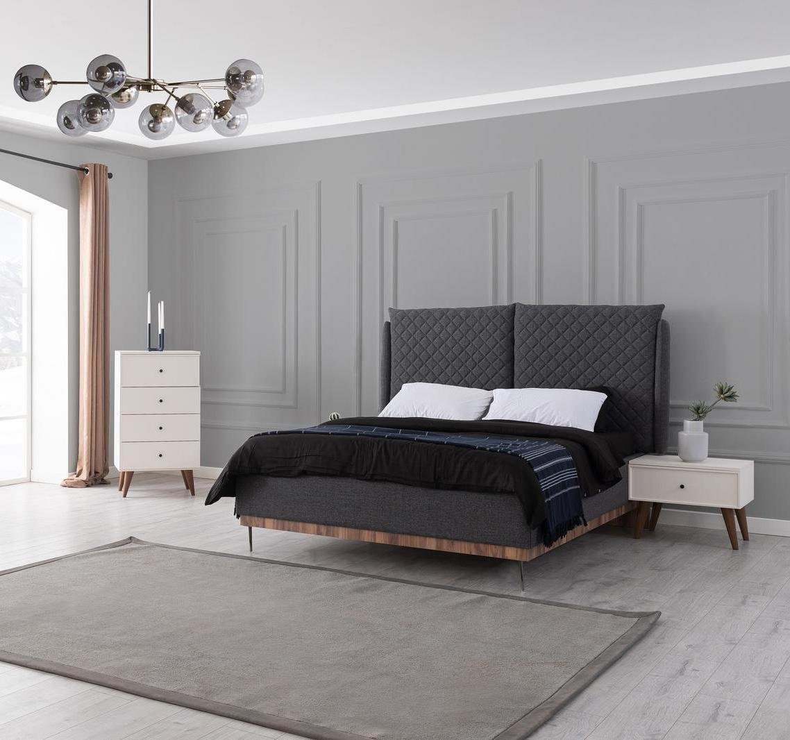 JVmoebel Schlafzimmer-Set Grau-Weiße Schlafzimmer Bett Nachttische 4-Schubladen Kommode, (4-tlg., Bett + 2x Nachttische + Kommode), Made in Europa von JVmoebel