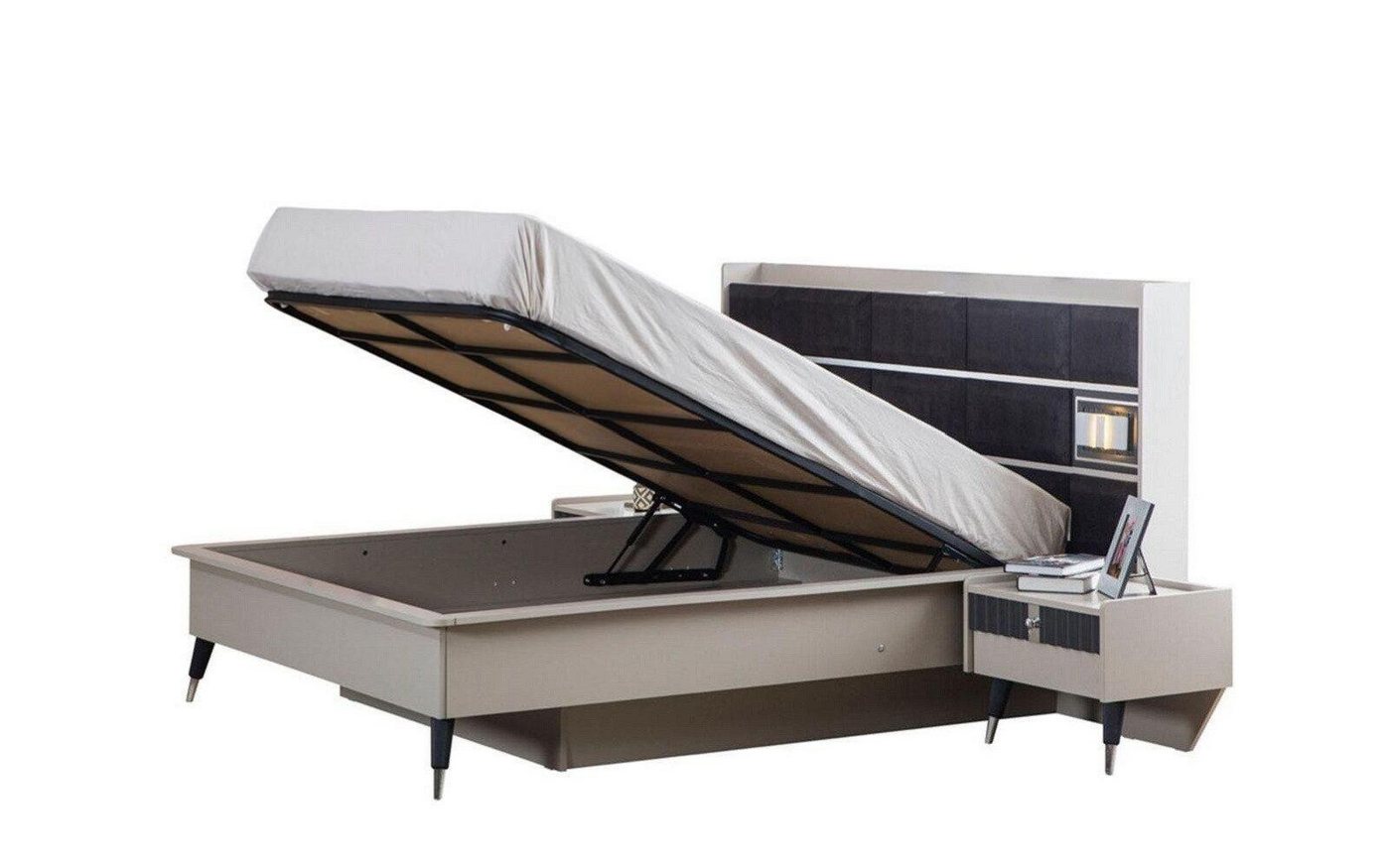 JVmoebel Schlafzimmer-Set Grau-weiße Schlafzimmer Garnitur Doppelbett 2x Nachttische 3tlg Set, (3-tlg., 1x Bett + 2x Nachttische), Made in Europa von JVmoebel