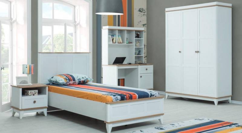 JVmoebel Schlafzimmer-Set Jugenbett Kindermöbel Kinderbett Komplette Weiß Holz Set 4tlg Modern, (4-St., Kinderbett, Nachttisch, Kleiderschrank, Schreibtisch), Made in Europa von JVmoebel