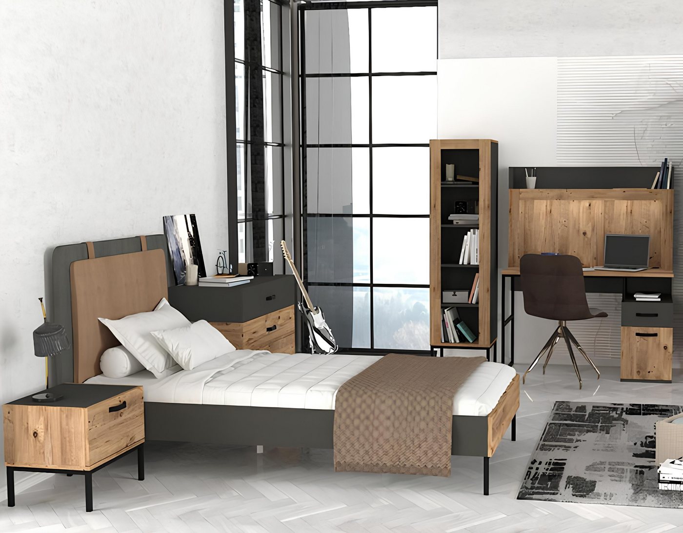 JVmoebel Jugendzimmer-Set Jugendzimmer Set Bett Nachttisch Kommode Bücherregal Schreibtisch, (Schlafzimmer-Set), Made in Europa von JVmoebel