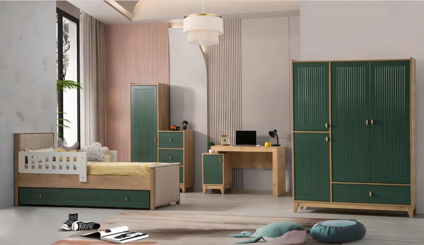 JVmoebel Jugendzimmer-Set Kinderzimmer Set Besteht aus Bett+2х Kleiderschrank+Schreibtisch 4tlg, (4-tlg., 1x Bett + 2x Kleiderschrank + 1x Schreibtisch), Made in Europa von JVmoebel