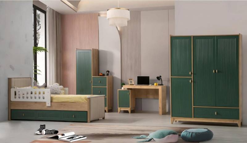 JVmoebel Schlafzimmer-Set Kinderzimmer Set Besteht aus Bett+2х Kleiderschrank+Schreibtisch 4tlg, (4-St., 1x Bett + 2x Kleiderschrank + 1x Schreibtisch), Made in Europa von JVmoebel