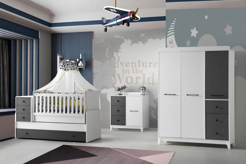 JVmoebel Jugendzimmer-Set Kinderzimmer Set modern - 3-teilig mit Bett, Kommode und Schrank, (3-tlg., 1x Kinderbett + 1x Kleiderschrank + 1x Kommode), Made in Europa von JVmoebel