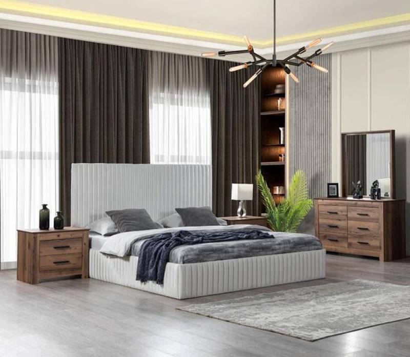 JVmoebel Schlafzimmer-Set Komfortables Schlafzimmer Möbel Set 2x Nachttische Kommode Bett, (4tlg Schlafzimmer Set (Bett + 2x Nachttische + Kommode), Made in Europa von JVmoebel