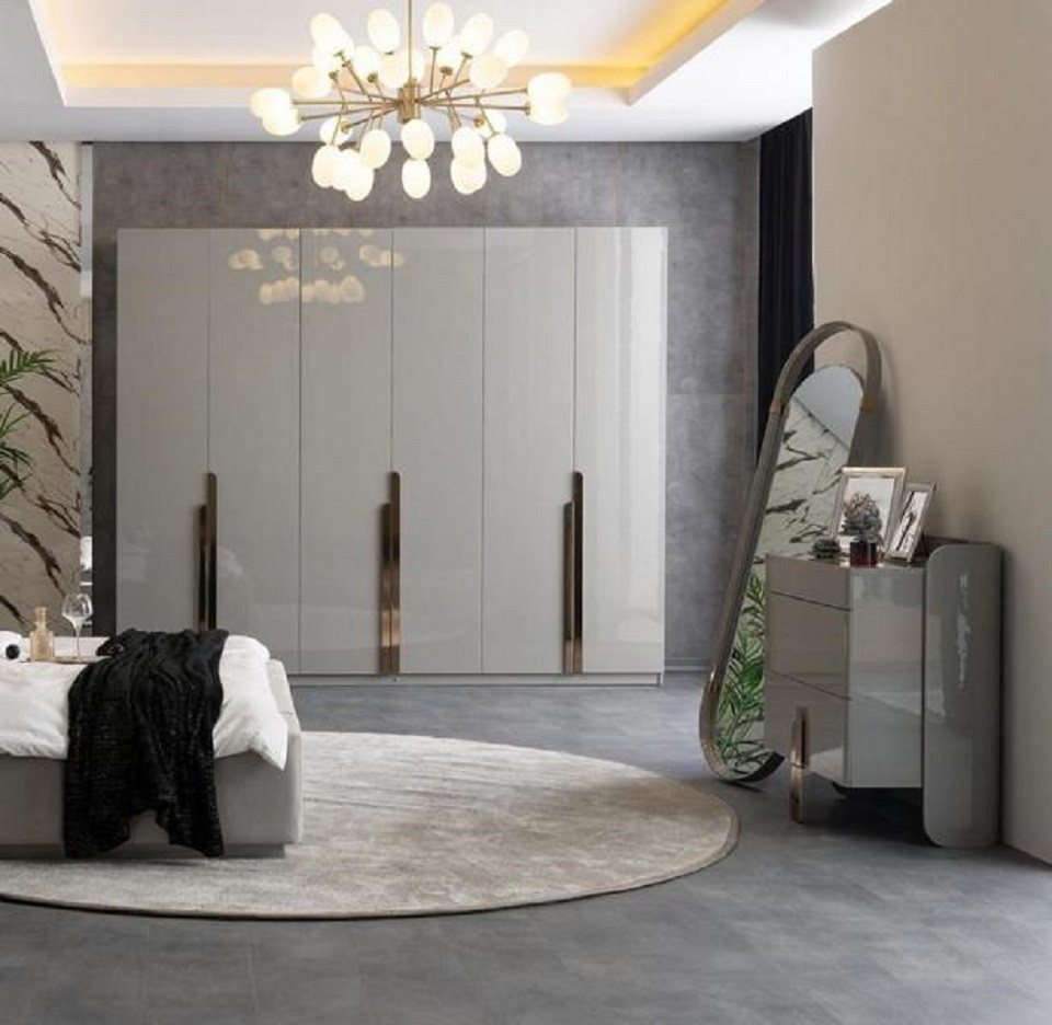 JVmoebel Schlafzimmer-Set Kommode Standspiegel Kleiderschrank Hochglanz Edelstahl Schlafzimmer, (3-tlg., 3tlg. Schlafzimmer Set (Kommode + Standspiegel + Kleiderschrank), Made in Europa von JVmoebel