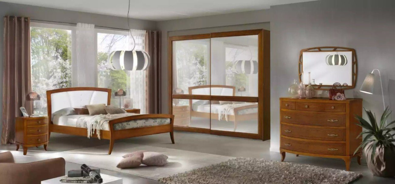 JVmoebel Schlafzimmer-Set Komplett Schlafzimmer Braun Bett Holz 2x Nachttische Set 6tlg, (6-St., 1x Bett + 1x Kommode + 2x Nachttische + 1x Spiegel + 1x Kleiderschrank), Made in Europa von JVmoebel