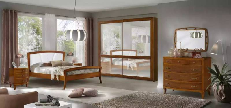 JVmoebel Schlafzimmer-Set Komplett Schlafzimmer Braun Bett Holz 2x Nachttische Set 6tlg, (6-tlg., 1x Bett + 1x Kommode + 2x Nachttische + 1x Spiegel + 1x Kleiderschrank), Made in Europa von JVmoebel