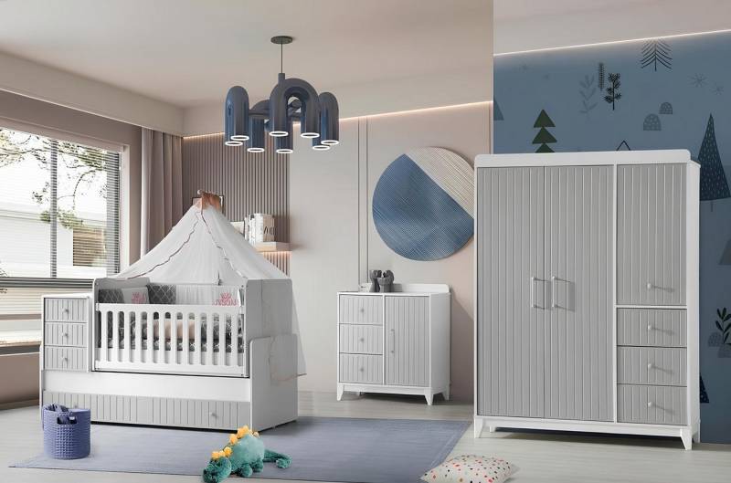 JVmoebel Schlafzimmer-Set Komplett-Set für Kinderzimmer: Kommode, Kleiderschrank, Kinderbett, (3-tlg., 1x Kinderbett + 1x Kleiderschrank + 1x Kommode), Made in Europa von JVmoebel