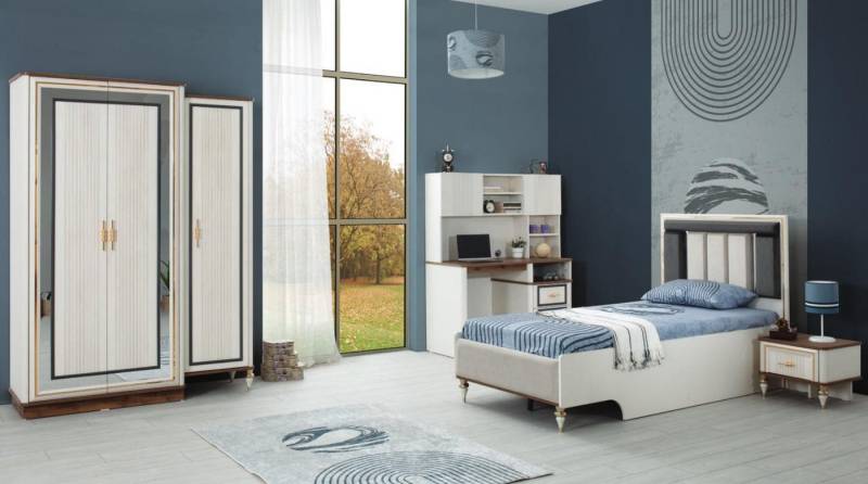 JVmoebel Jugendzimmer-Set Komplette Jugendbett Kindermöbel Kinderbett Weiß Holz Set 4tlg Modern, (4-tlg., Kinderbett, Nachttisch, Kleiderschrank, Schreibtisch), Made in Europa von JVmoebel