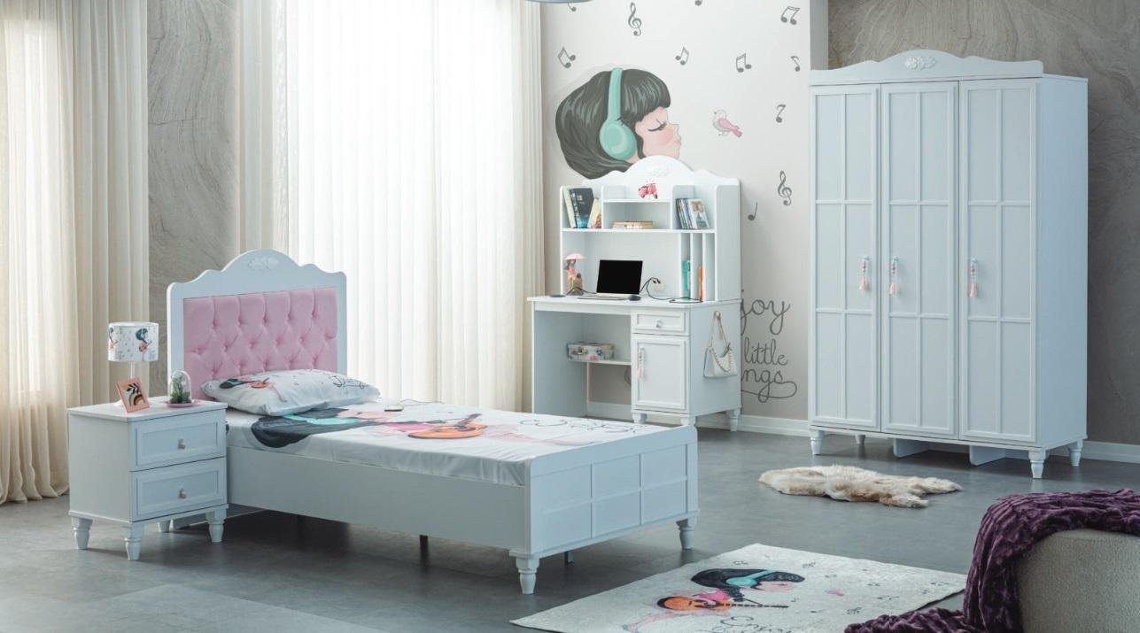 JVmoebel Schlafzimmer-Set Komplette Kindermöbel Kinderbett Bett Holz Set 4tlg Kinderzimmer Weiß, (4-St., Kinderbett, Nachttisch, Kleiderschrank, Schreibtisch), Made in Europa von JVmoebel