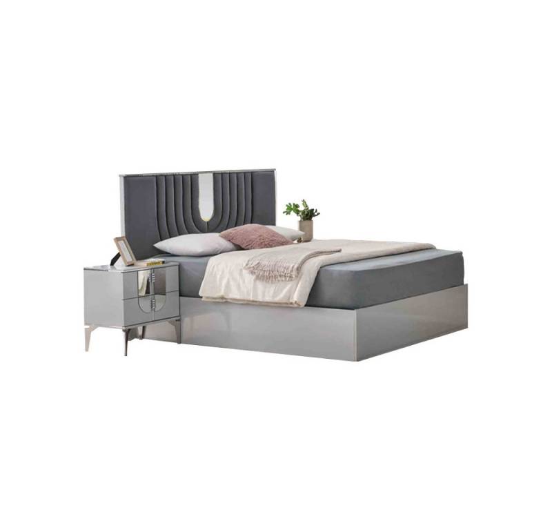 JVmoebel Schlafzimmer-Set Komplette Schlafzimmermöbel Doppelbett Nachttische Grau Design Set, (Set, 3-tlg., Schlafzimmer-Set 3tlg), Made in Europa von JVmoebel