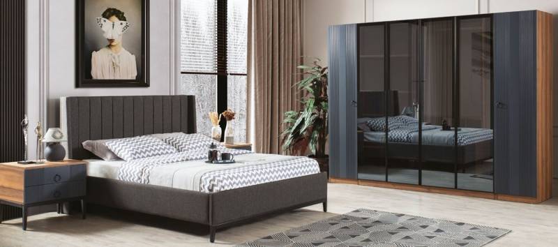 JVmoebel Schlafzimmer-Set Loft Schlafzimmer Set Bett 2x Nachttische Kleiderschrank Design 4tlg., (4-tlg., 1x Bett + 2x Nachttische + 1x Kleiderschrank), Made in Europa von JVmoebel