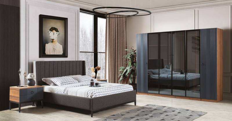 JVmoebel Schlafzimmer-Set Loft Schlafzimmermöbel Set Bett mit 2 Nachttischen & Schrank 4tlg., (4-tlg., 1x Bett + 2x Nachttische + 1x Kleiderschrank), Made in Europa von JVmoebel