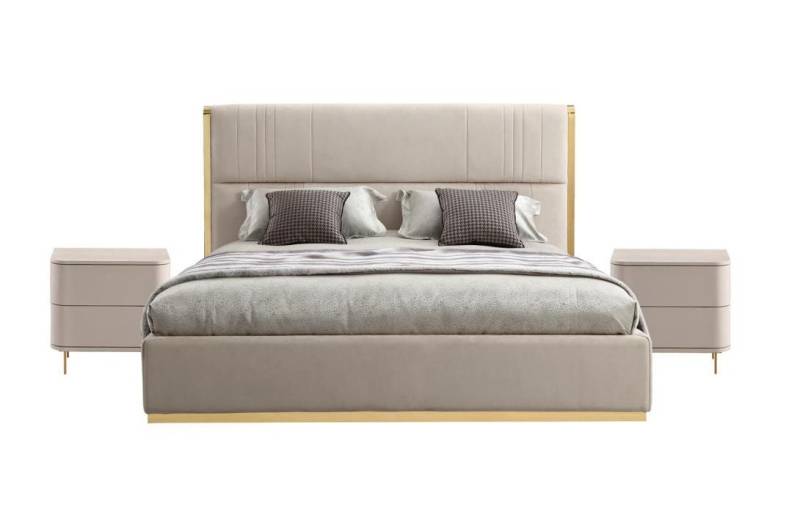 JVmoebel Schlafzimmer-Set Luxuriöses Bettset aus Metall mit Stoff und 2 Nachttischen, (3-tlg., 1x Bett + 2x Nachttische), Made in Europa von JVmoebel