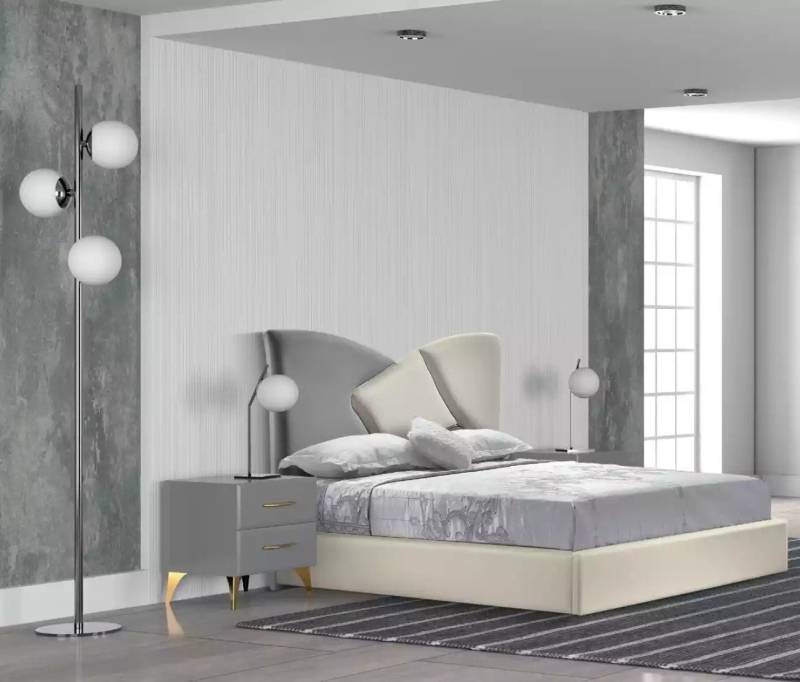JVmoebel Schlafzimmer-Set Luxuriöses Schlafzimmer Set mit Bett und 2 Nachttischen in Grau, (Bett, 2x Nachttische), Made in Europa von JVmoebel
