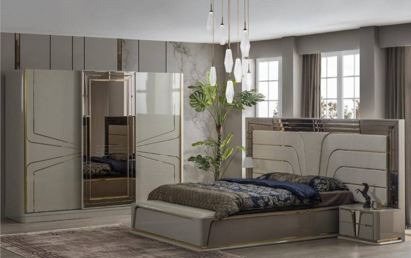 JVmoebel Schlafzimmer-Set Luxuriöses modernes Doppelbett-Set in Beige, 4-teilig neu, Made in Europa JVmoebel Schlafzimmer-Set Luxuriöses modernes Doppelbett-Set in Beige, 4-teilig neu, Made in Europa von JVmoebel