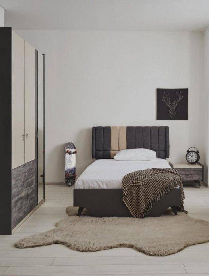 JVmoebel Schlafzimmer-Set Luxuriöses stilvolle Schlafzimmerset Delta Bett Nachttisch, (3-St., Bett, Kleiderschrank, Nachttisch), Made in Europa von JVmoebel