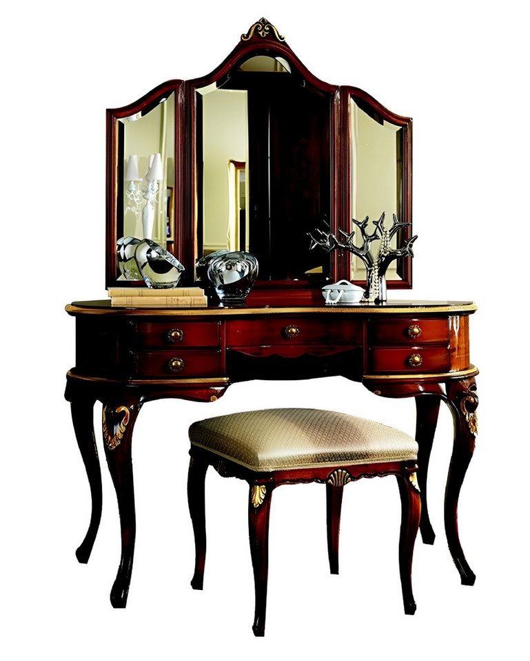 JVmoebel Schminktisch Luxus 3tlg Set Schminktisch Hocker Spiegel Schlafzimmer Italienische, Made in Italy von JVmoebel