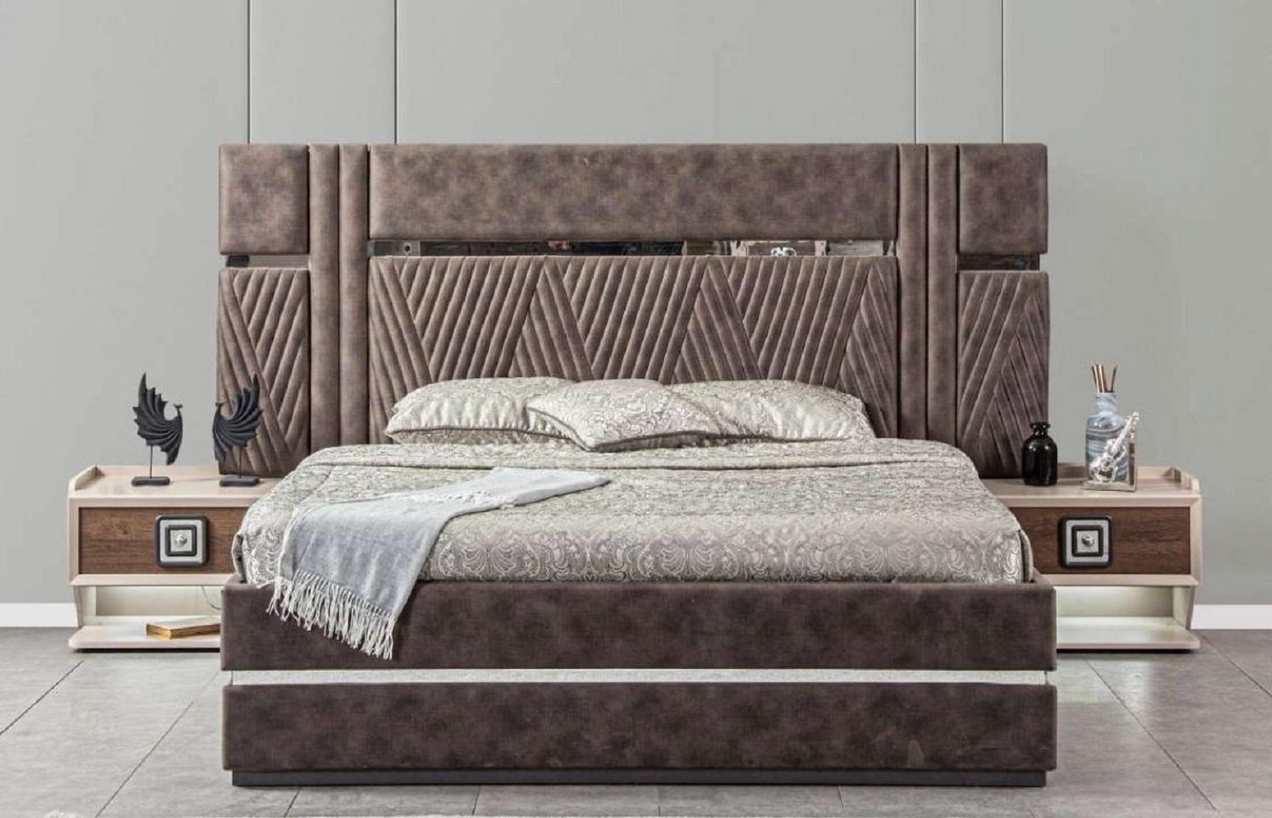 JVmoebel Schlafzimmer-Set Luxus Bett 2x Nachttische 3 tlg. Schlafzimmer Sets Design Modern, (3-St., Bett + 2x Nachttische), Made in Europe von JVmoebel