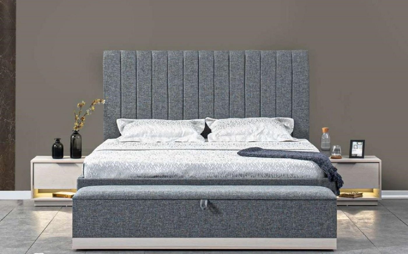 JVmoebel Schlafzimmer-Set Luxus Bett Textil 2x Nachttische 3tlg. Schlafzimmer Set Möbel Modern, (3-St., Bett + 2x Nachttische + Bank), Made in Europe von JVmoebel