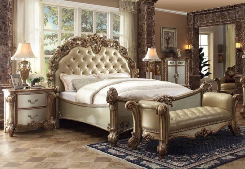 JVmoebel Schlafzimmer-Set Luxus Klassisch Schlafzimmer Komplett Bett Nachttische Bank Barock, (4-tlg., 4tlg. Schlafzimmer Set (Bett + 2x Nachttische + Bank), Made in Europa von JVmoebel