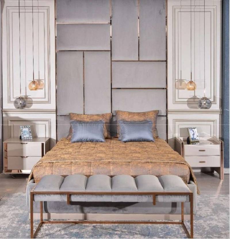 JVmoebel Schlafzimmer-Set Luxus Schlafzimmer Doppelbett Kopfteil Nachttische Bank Set 5tlg, (5-tlg., Bett + Kopfteil + 2x Nachttische + Bank), Made in Europa von JVmoebel