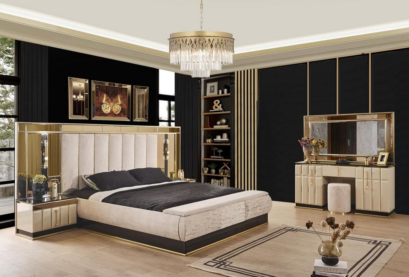 JVmoebel Schlafzimmer-Set Luxus Schlafzimmer Set 4 tlg Bett 2x Nachttisch Schminktisch Neu, (4-tlg., Bett,Schminktisch,2х Nachttische), Made in Europa von JVmoebel