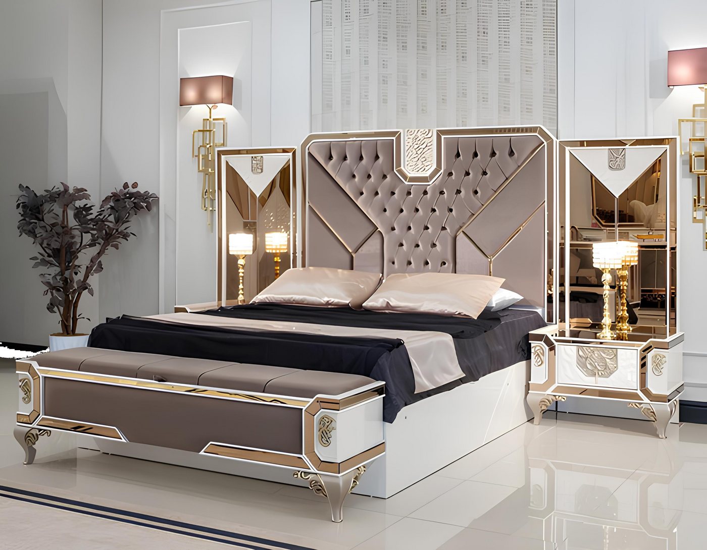 JVmoebel Schlafzimmer-Set Luxus Schlafzimmer Set Bett + 2x Nachttische 3tlg Moderne Möbel Holz, (3tlg Schlafzimmer Set (Bett + 2x Nachttische), Made in Europa von JVmoebel