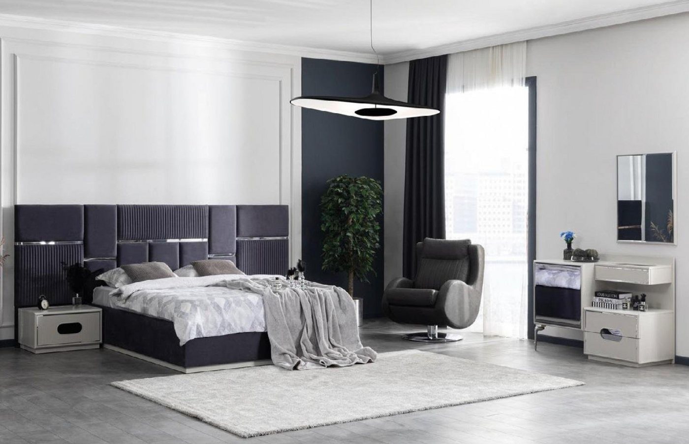 JVmoebel Schlafzimmer-Set Luxus Schlafzimmer Set Bett 2x Nachttisch Design, (5-St., Bett + 2x Nachttische + Schminktisch + Spiegel, Ohne Sessel), Stauraum von JVmoebel