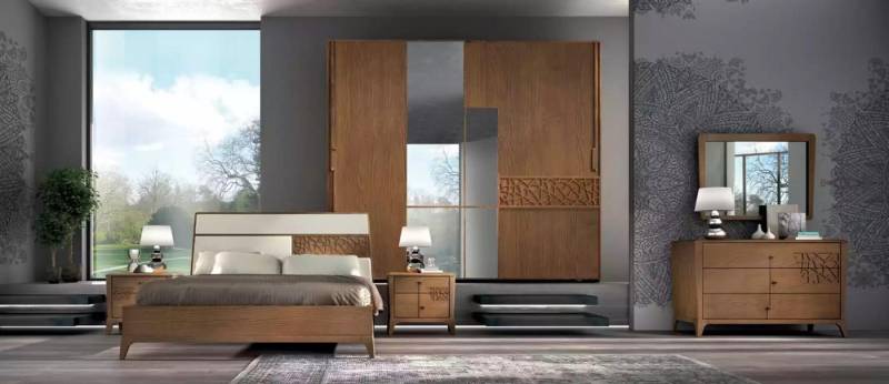 JVmoebel Schlafzimmer-Set Luxus Schlafzimmer Set Bett 2x Nachttische Kleiderschrank Holz Neu, (6-tlg., Nur Bett + 2x Nachttische + Kleiderschrank + Kommode + Spiegel), Made in Europa von JVmoebel