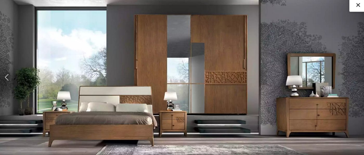 JVmoebel Schlafzimmer-Set Luxus Schlafzimmer Set Bett 2x Nachttische Kleiderschrank Holz Neu, (6-St., Nur Bett + 2x Nachttische + Kleiderschrank + Kommode + Spiegel), Made in Italy von JVmoebel