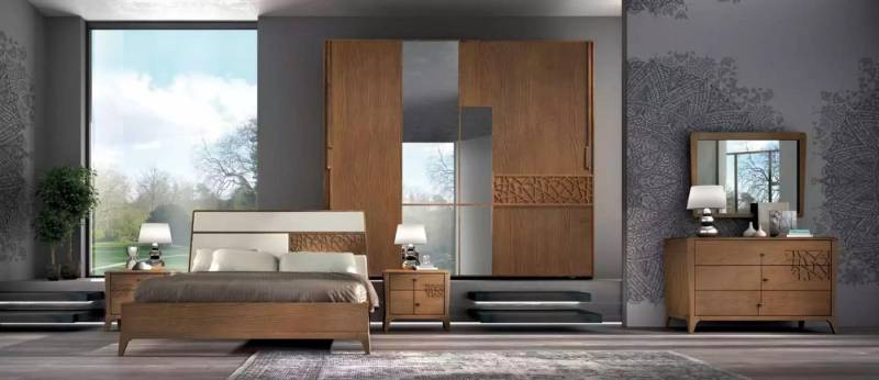 JVmoebel Schlafzimmer-Set Luxus Schlafzimmer Set Bett 2x Nachttische Kleiderschrank Holz Neu, (6-tlg., Nur Bett + 2x Nachttische + Kleiderschrank + Kommode + Spiegel), Made in Europa von JVmoebel