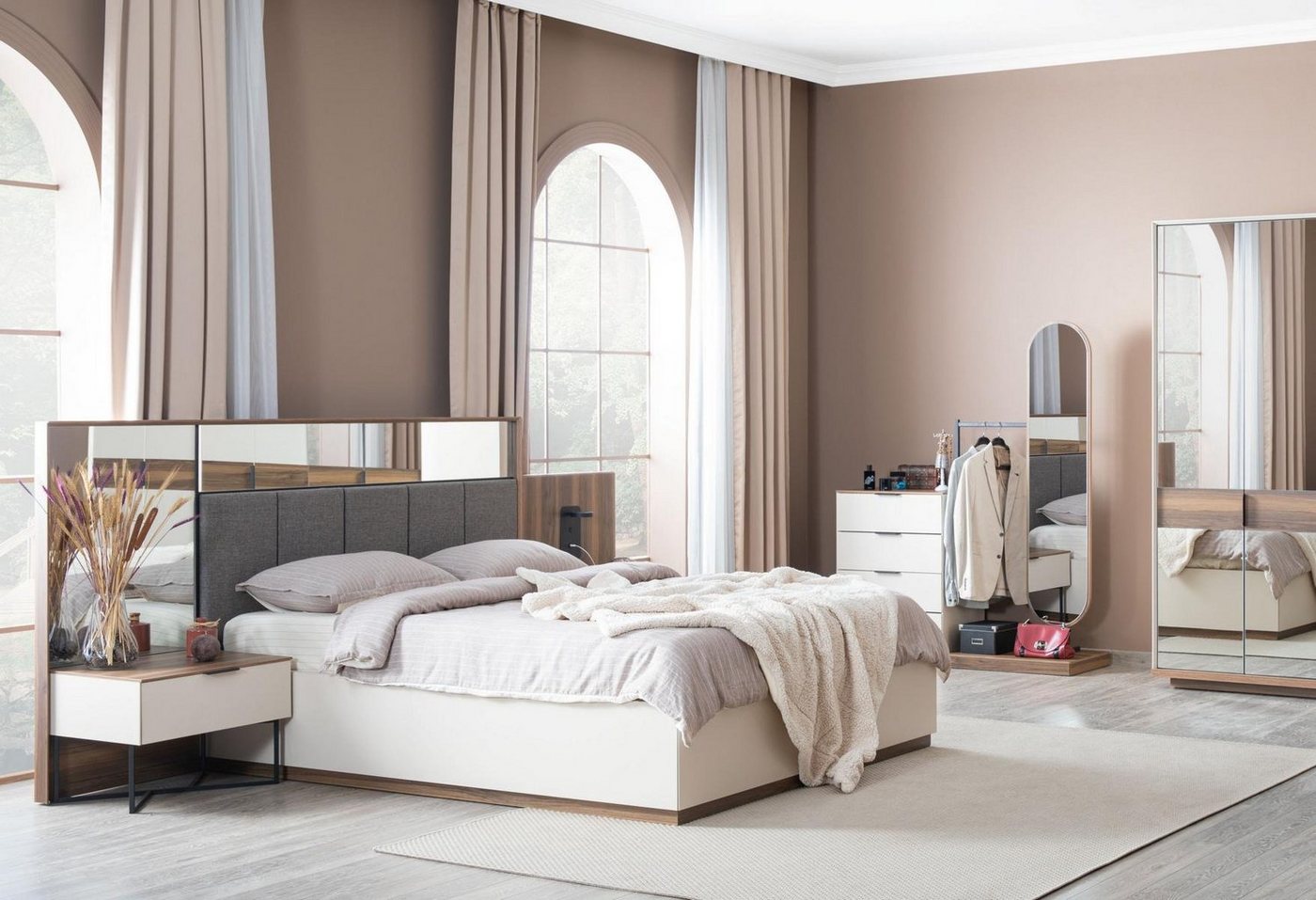 JVmoebel Schlafzimmer-Set Luxus Schlafzimmer Set Bett 2x Nachttische neu Möbel, (4-St., Nur Bett + 2x Nachttische + Kommode mit Spiegel), Made in Europe von JVmoebel